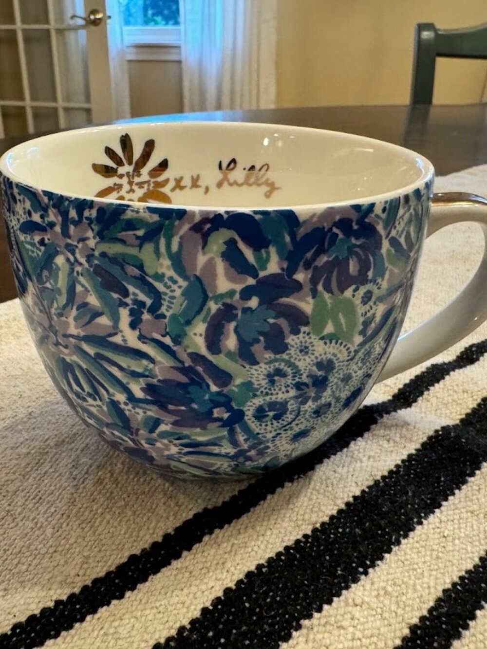 Lilly Pulitzer - Ceramic Mug - 12oz - Blue Floral - Gold Handle - Tea Coffee Cup
